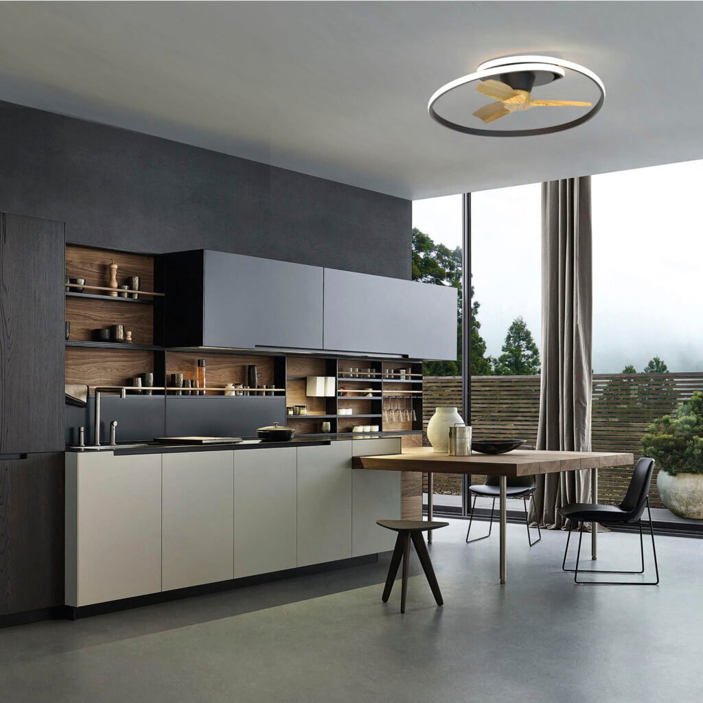 Modern kitchen interior design in minimal style. Contemporary villa interior. 3d render
